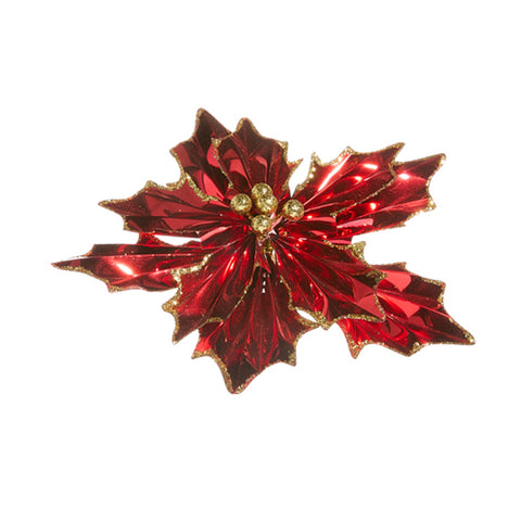 Red Foil Poinsettia Clip-On Ornament, 8"