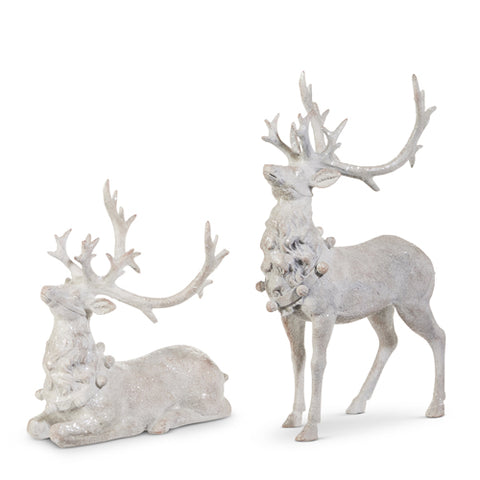 Whitewashed Glitter Deer Figurines, 14.5" (Set of 2)