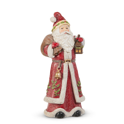 Holly and Pine Lantern Santa Figurine, 12"