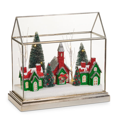Lighted Red And Green House Terrarium, 12.75"