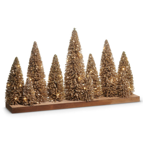 Lighted Glitter Bottle Brush Trees on Base, 24"