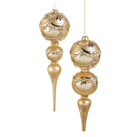 Gold Pearl Trimmed Finial Ornament, 10.5" (2 styles - sold individually)