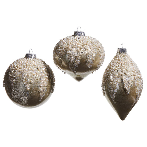Pearl Frosted Taupe Ornament, 4" (3 Styles - Sold individually)