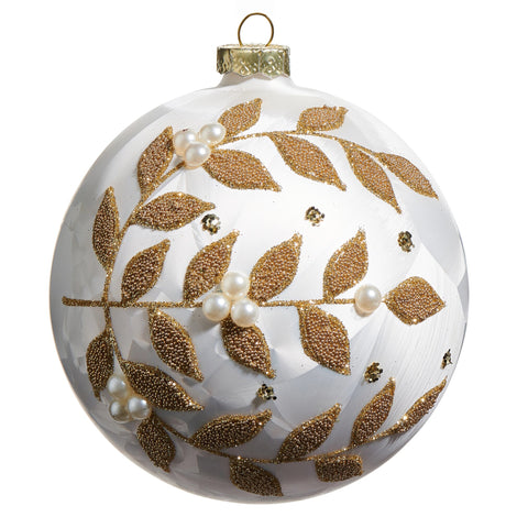 Beaded Vine Pattern Frosted Glass Ball Ornament, 5"