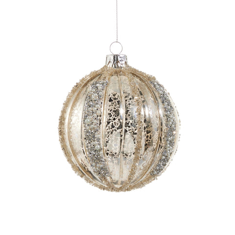 Mercury Glass Glitter Stripe Ornament, 4" (3 styles - sold individually)
