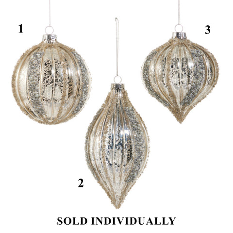 Mercury Glass Glitter Stripe Ornament, 4" (3 styles - sold individually)