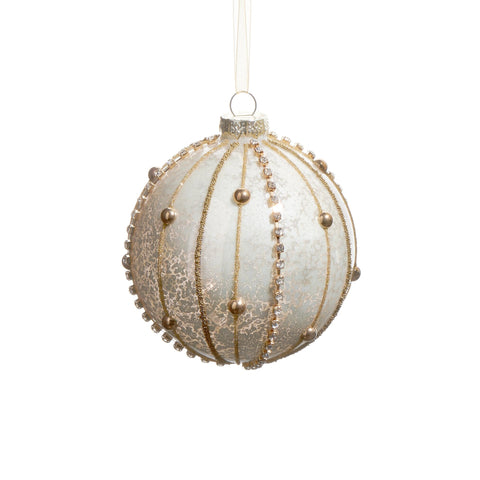 Beaded Gold Glass Ornament, 4" (2 styles - sold individually)