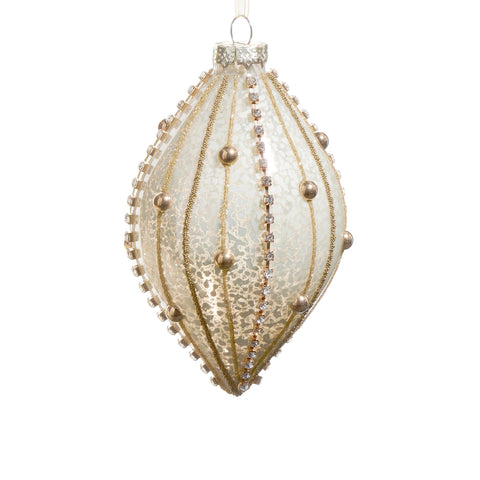 Beaded Gold Glass Ornament, 4" (2 styles - sold individually)