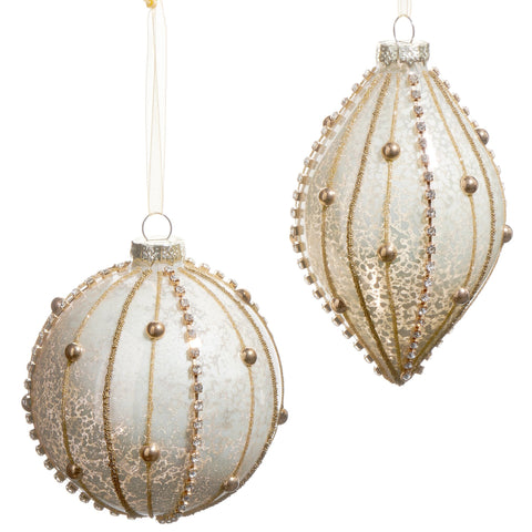 Beaded Gold Glass Ornament, 4" (2 styles - sold individually)