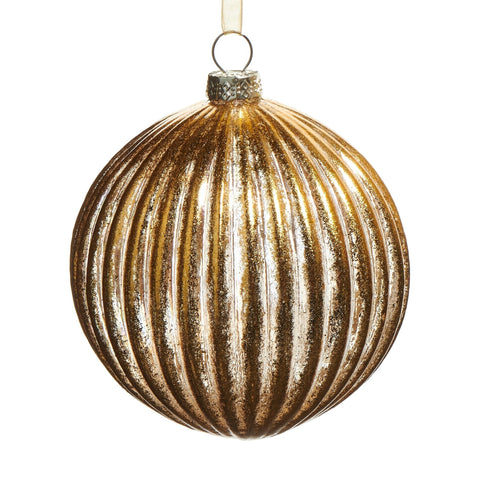 Gold Ribbed Gold Ornament, 4" (2 styles - sold individually)