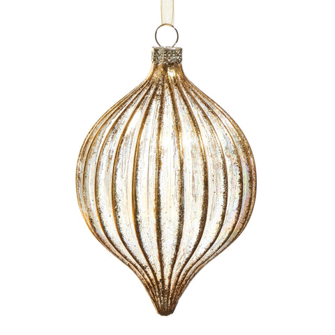 Gold Ribbed Gold Ornament, 4" (2 styles - sold individually)
