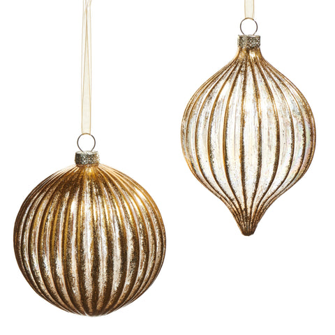 Gold Ribbed Gold Ornament, 4" (2 styles - sold individually)