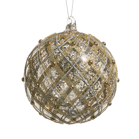 Silver and Gold Mercury Glass Ball Ornament, 6"