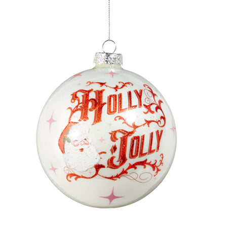 Holly Jolly Ball Ornament, 5"