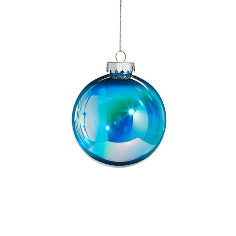 Bright Blue Seamless Iridescent Ball Ornament, 4"