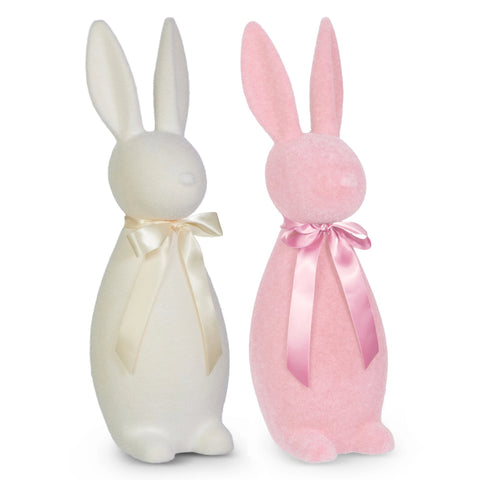Pale Flocked Bunny Figurine, 27" (2 styles - sold individually)