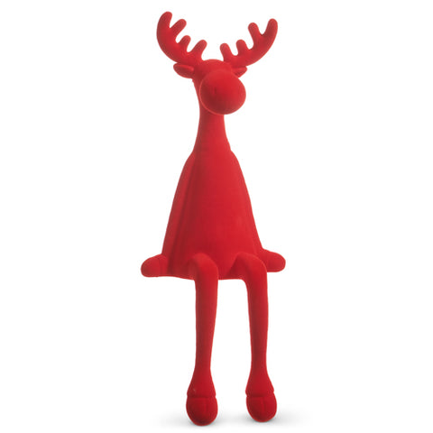 Red Flocked Sitting Moose Figurine, 19"