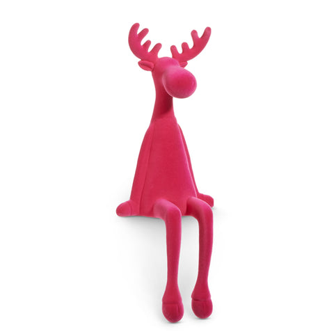 Hot Pink Flocked Sitting Moose Figurine, 19"