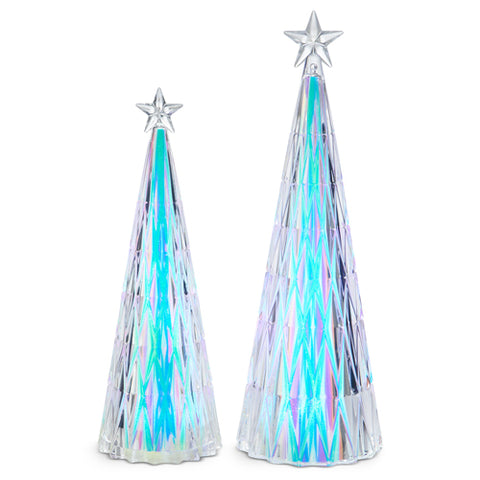 Lighted Iridescent Geometric Trees, 13.75" (Set of 2)