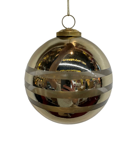 5" Glass Line Gold Ball Ornament