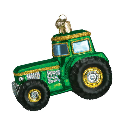 Glass Green Tractor Ornament, 3.5"