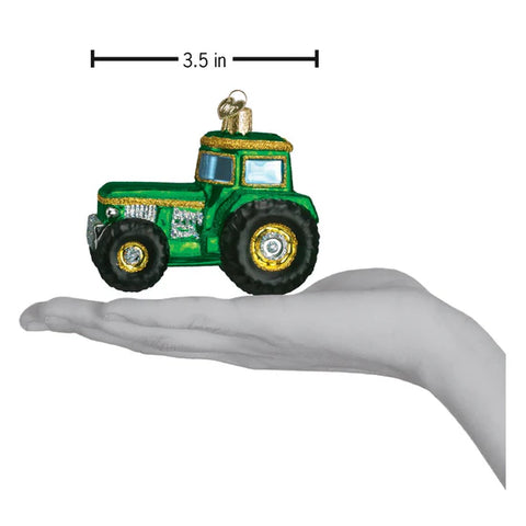 Glass Green Tractor Ornament, 3.5"