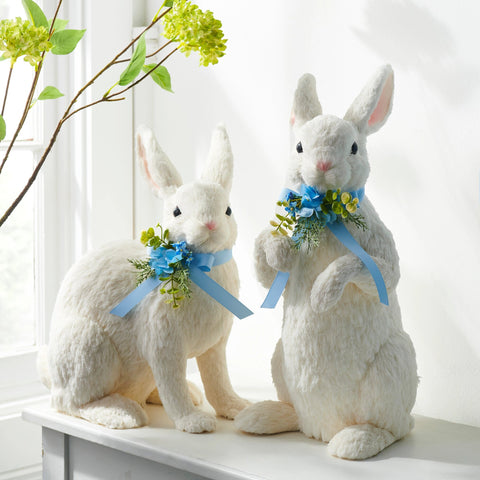 Sisal Bunny W/ Blue Bow Figurine, 17"