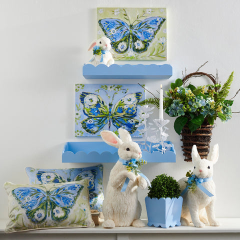 Sisal Bunny W/ Blue Bow Figurine, 20"