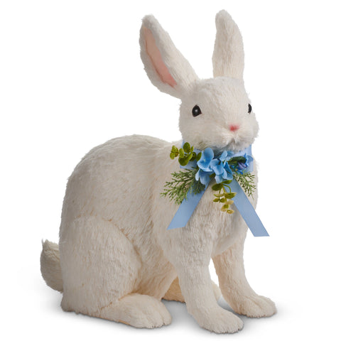 Sisal Bunny W/ Blue Bow Figurine, 17"