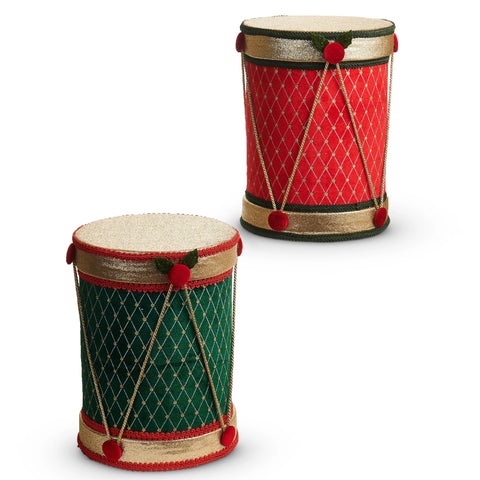 Red and Green Velvet Drum Figurine, 12" (2 styles - sold individually)