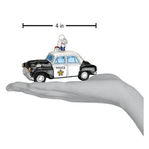 Police Car Glass Ornament, 4"