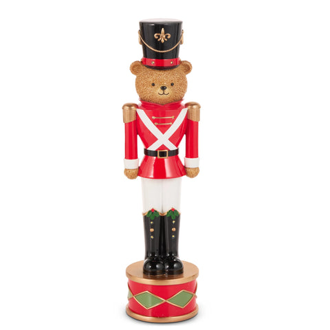 Resin Lighted Bear Nutcracker on Drum Figurine, 17.75"