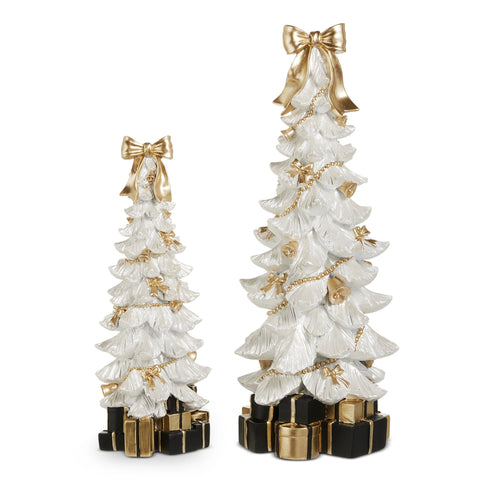 Bow Tree with Presents Figurines, 11.5" - 15.5" (Set of 2)