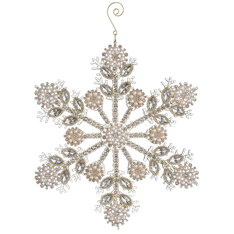 Pearl and Jewel Snowflake Ornament, 10.5" (Gold)