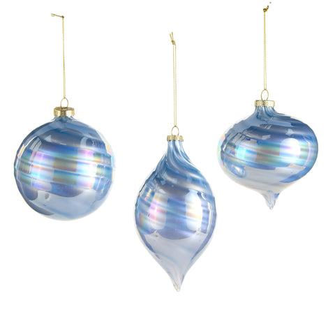 Blue Iridescent Ornament, 4" (3 styles - sold individually)