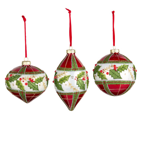 Plaid Holly Ornament, 4" (3 Styles - Sold individually)