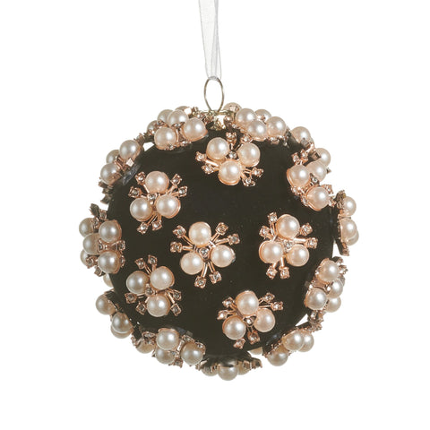 Pearl Clustered Black Ball Ornament, 3.5"