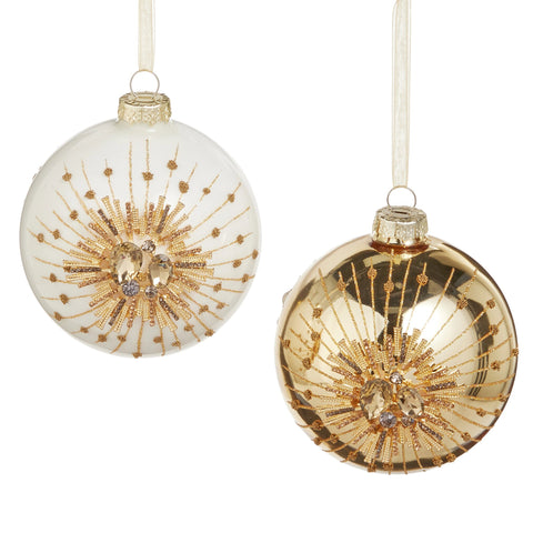 Jewel Starburst Ball Glass Ornament, 4.5" (2 styles - sold individually)