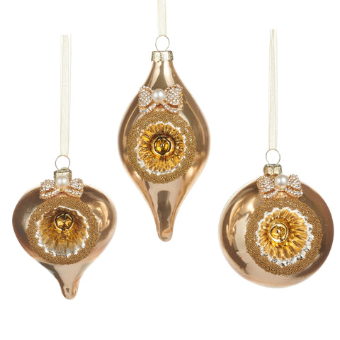 Gold Bow Reflector Ornament, 3" (3 Styles - Sold individually)