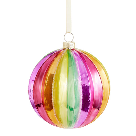 Shiny Pleated Neon Glass Ball Ornament, 4"