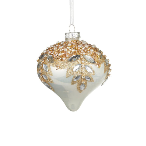 White Gem Encrusted Glass Ornament, 4" - 5" (3 styles - sold individually)
