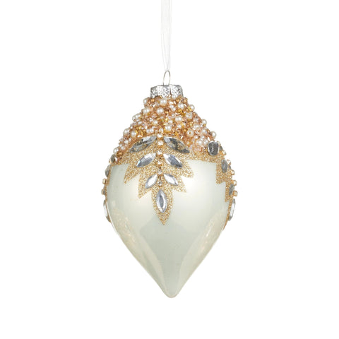 White Gem Encrusted Glass Ornament, 4" - 5" (3 styles - sold individually)