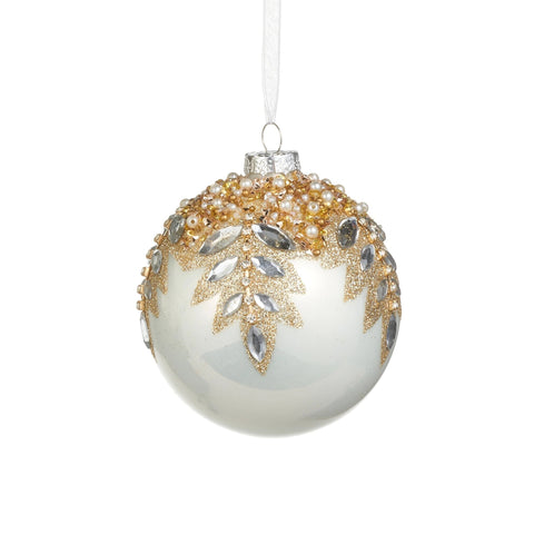 White Gem Encrusted Glass Ornament, 4" - 5" (3 styles - sold individually)