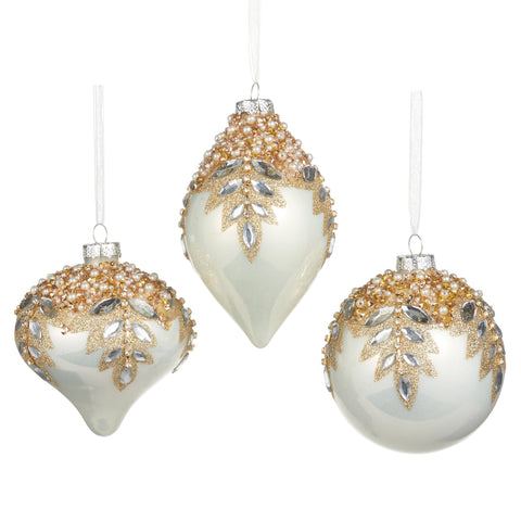 White Gem Encrusted Glass Ornament, 4" - 5" (3 styles - sold individually)