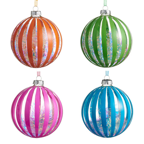 Neon Tinsel Filled Ball Ornament, 5" (4 styles - sold individually)
