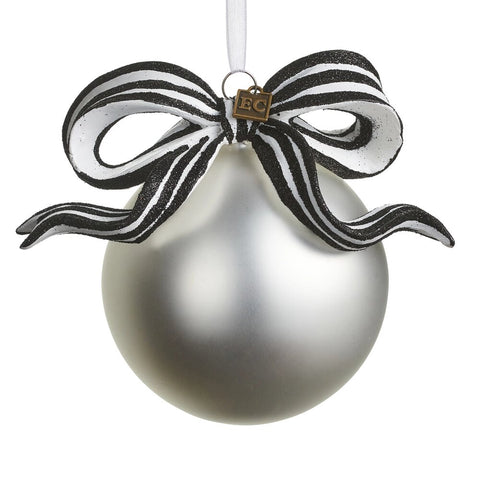 Eric Cortina Black and White Stripe Ribbon Ball Ornament, 5.5"