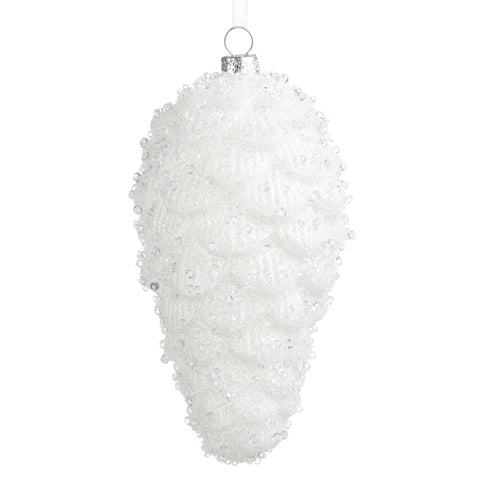 White Crystal Glass Pinecone Ornament, 6.5"