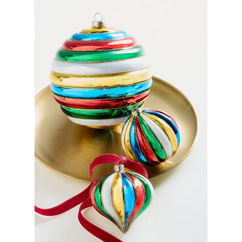 Multicolor Stripe Glass Ball Ornament, 6"