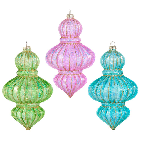 Bright Glitter Glass Finial Ornament, 7.5" (3 styles - sold individually)
