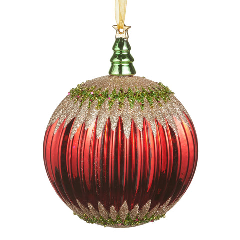 Gold Glitter Red Glass Ball Ornament, 4"